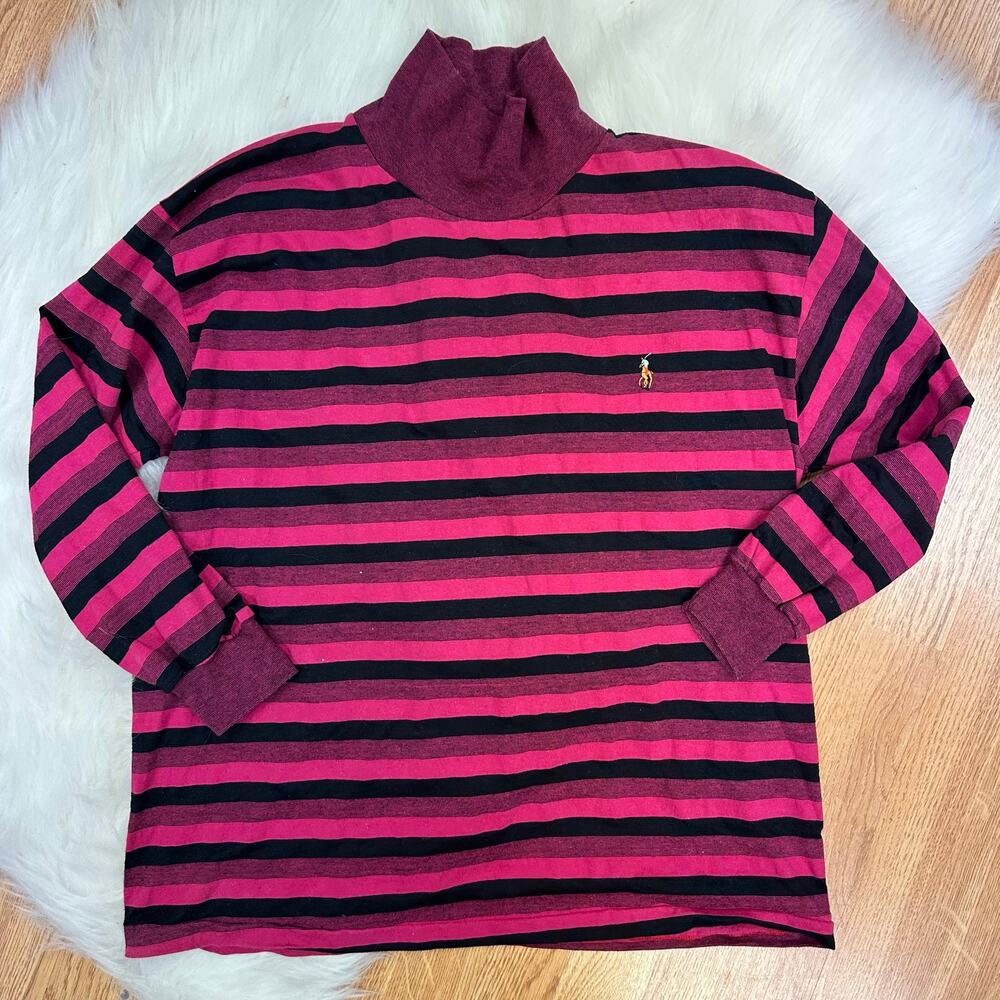 Vintage Polo Ralph Lauren Pink Black Striped Mock Neck Shirt